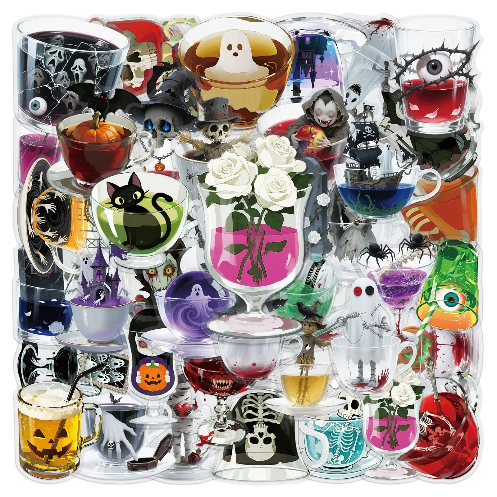 Autocollant transparent et grotesque en PET pour tasse à thé, 50 pièces, décoration de dessin animé, pour téléphone, bagages, ordinateur portable, vélo, casque de réfrigérateur, jouet pour enfant, cadeau