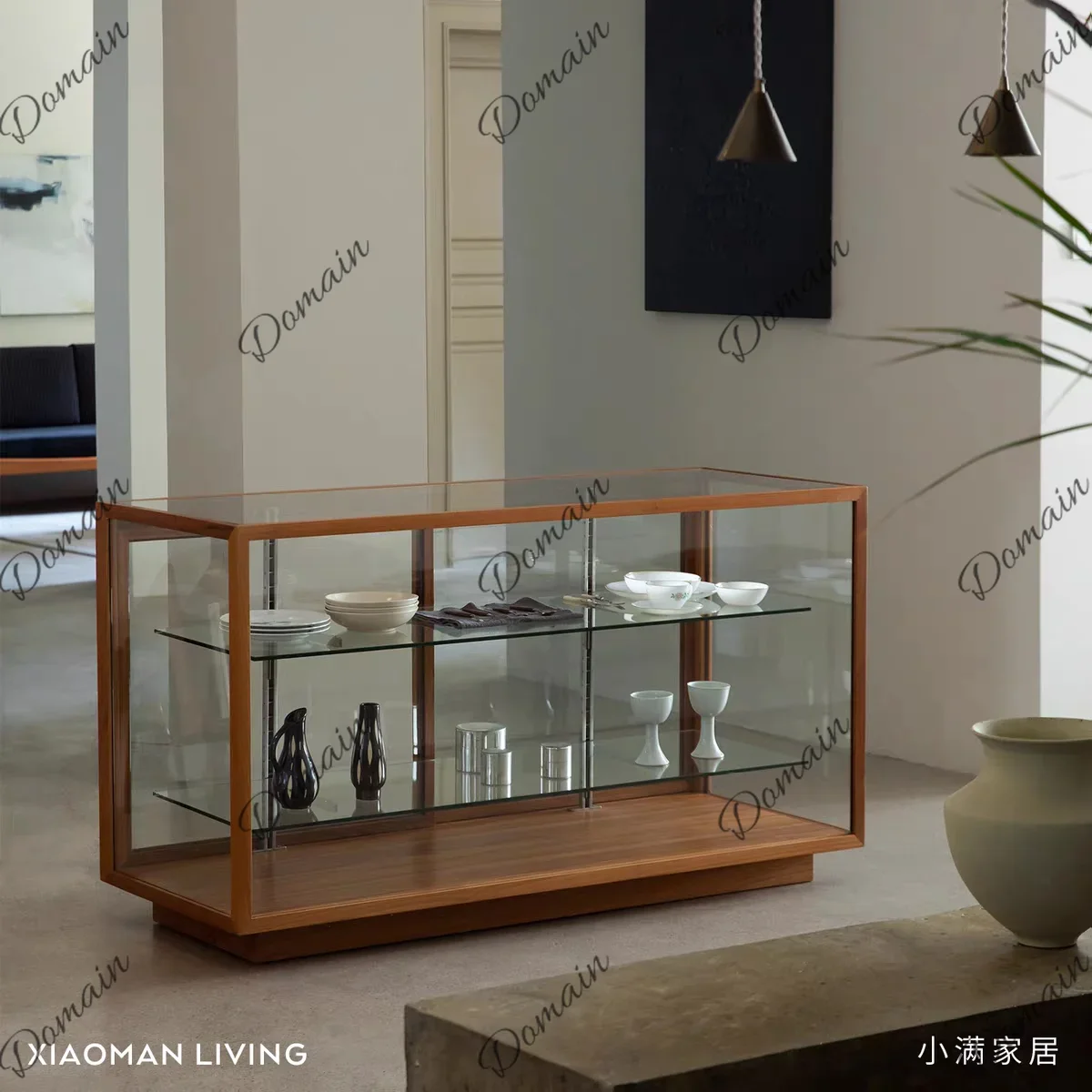 81 N Myanmar teak solid wood small household glass display cabinet desktop water cup tea set storage cabinet transparent  dustpr