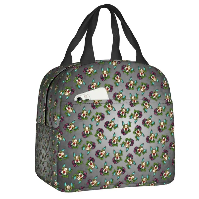 

Boston Terrier In Red Insulated Lunch Bag for Portable Day Of The Dead Sugar Skull Dog Cooler Thermal Bento Box Office School