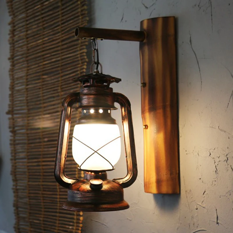 

Chinese retro nostalgic wrought iron bamboo art personalized creative horse lamp net plus bar loft antique aisle balcony wall