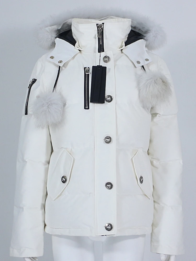 MENINA BONITA 2022 Winter Jacket Women Bomber 90% White Duck Down Waterproof Coat Real Natural Fox Fur Collar Hooded Streetwear