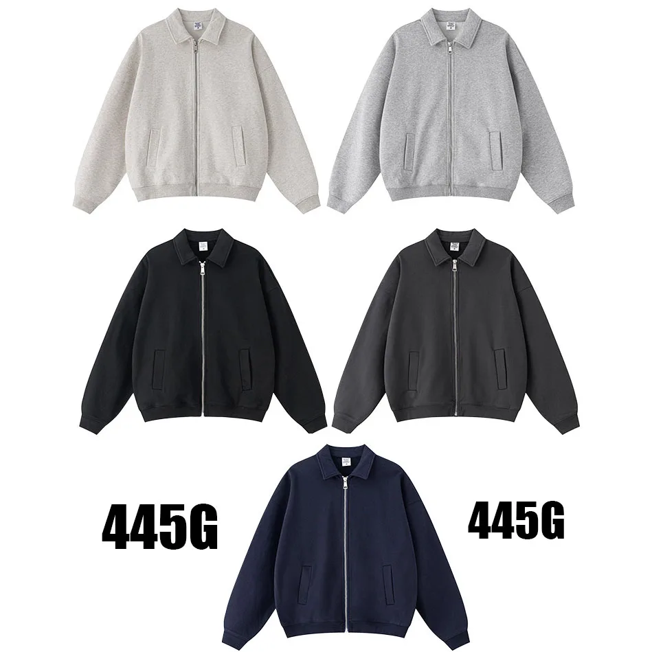 Custom LOGO men's new 445G heavy cotton polyester spring and autumn high-end tooling lapel sweater jacket
