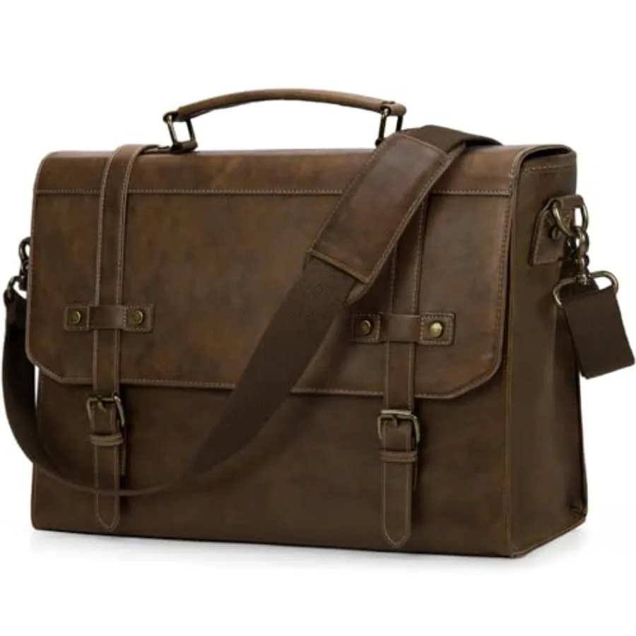 

Mens Messenger Bag Waterproof Vintage Leather Laptop Briefcase Large Laptop Bag Satchel Bag Computer Shoulder Bag for Office Bu