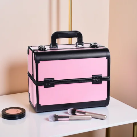 Makeup Train Case Aluminum Alloy Case Pedicure Tool Box with Handle Cosmetic Box Portable Makeup Case Organizer