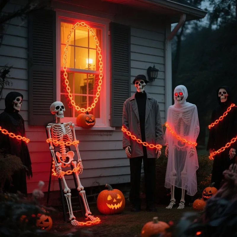 New LED Halloween Chain Light Outdoor Ghost House Haunted Room Decor Atmosphere String Lamp Holiday Party Decoration Prop