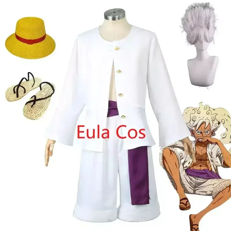Sombrero de paja de Anime para niño, disfraz de Luffy, equipo 5 Nika Luffy, ropa de Cosplay, conjunto de kimono, traje de Navidad y Halloween para adulto con peluca