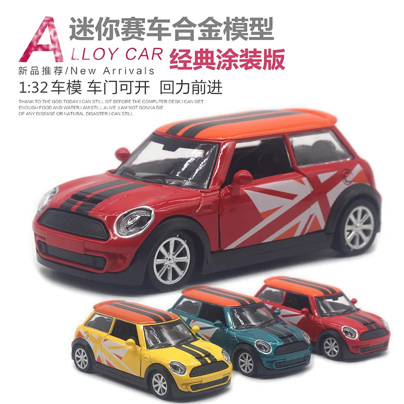 

1:32 Alloy Mini Cooper classic paint racing model with Pull Back door opening car model hot selling cake ornament