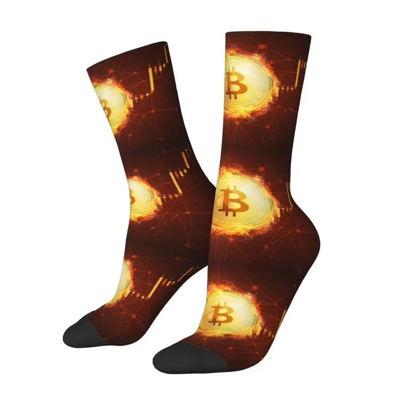 Fashion Mens Bitcoin Coin Dress Socks Unisex Warm Breathbale 3D Printing Btc Crypto Currency Crew Socks