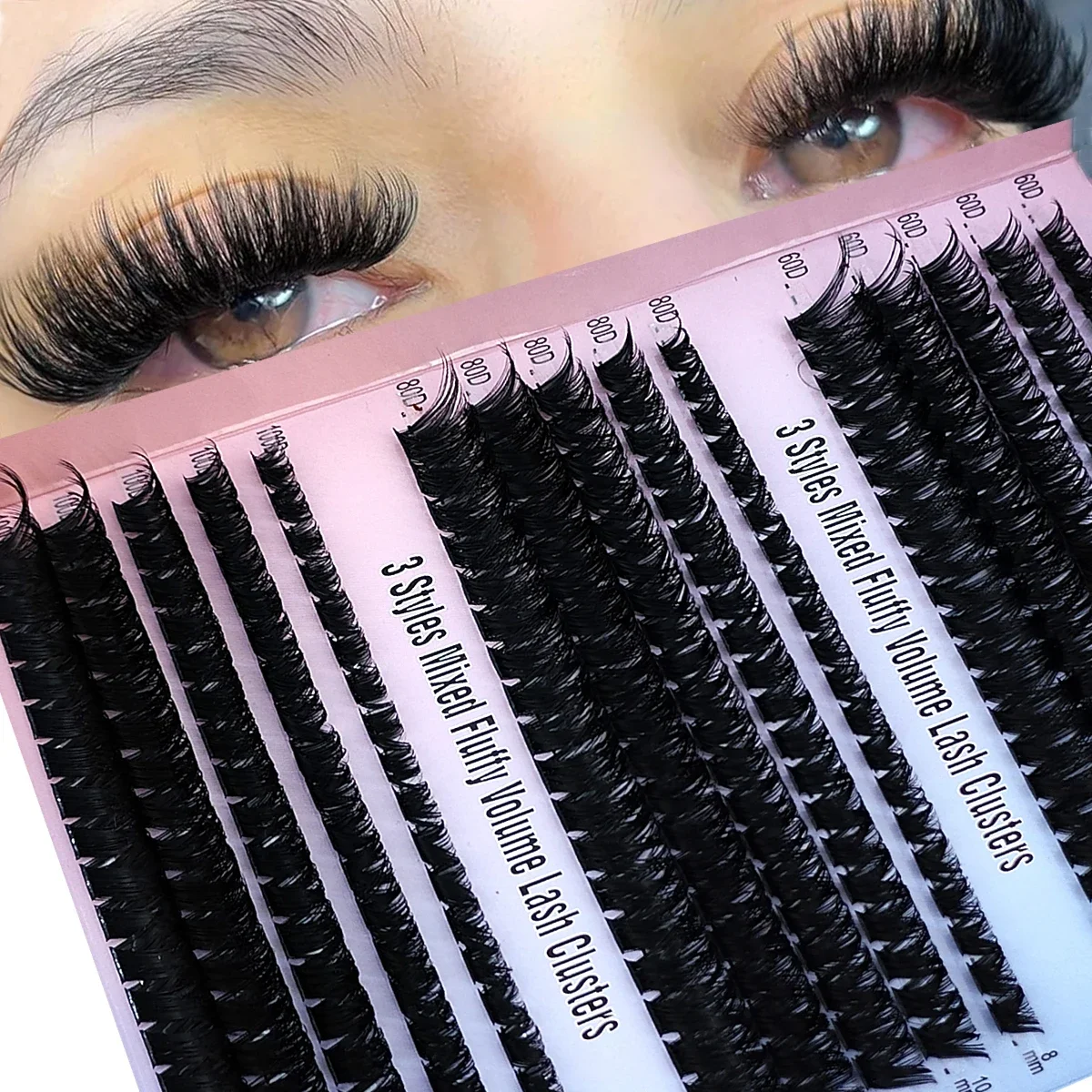 300pcs 60/80/100 Mixed Tray Natural Thick Eyelash Clusters DD Russia Volume Individual Lashes Extensions Faux Mink False Eyelash