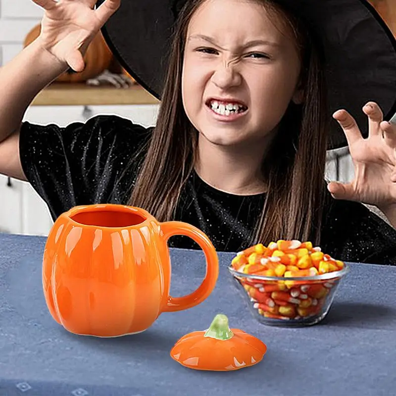 

Creative ceramic tea cup coffee cup Halloween pumpkin cup with lid cute pumpkin breakfast cup milk cup for home kitchen coffee