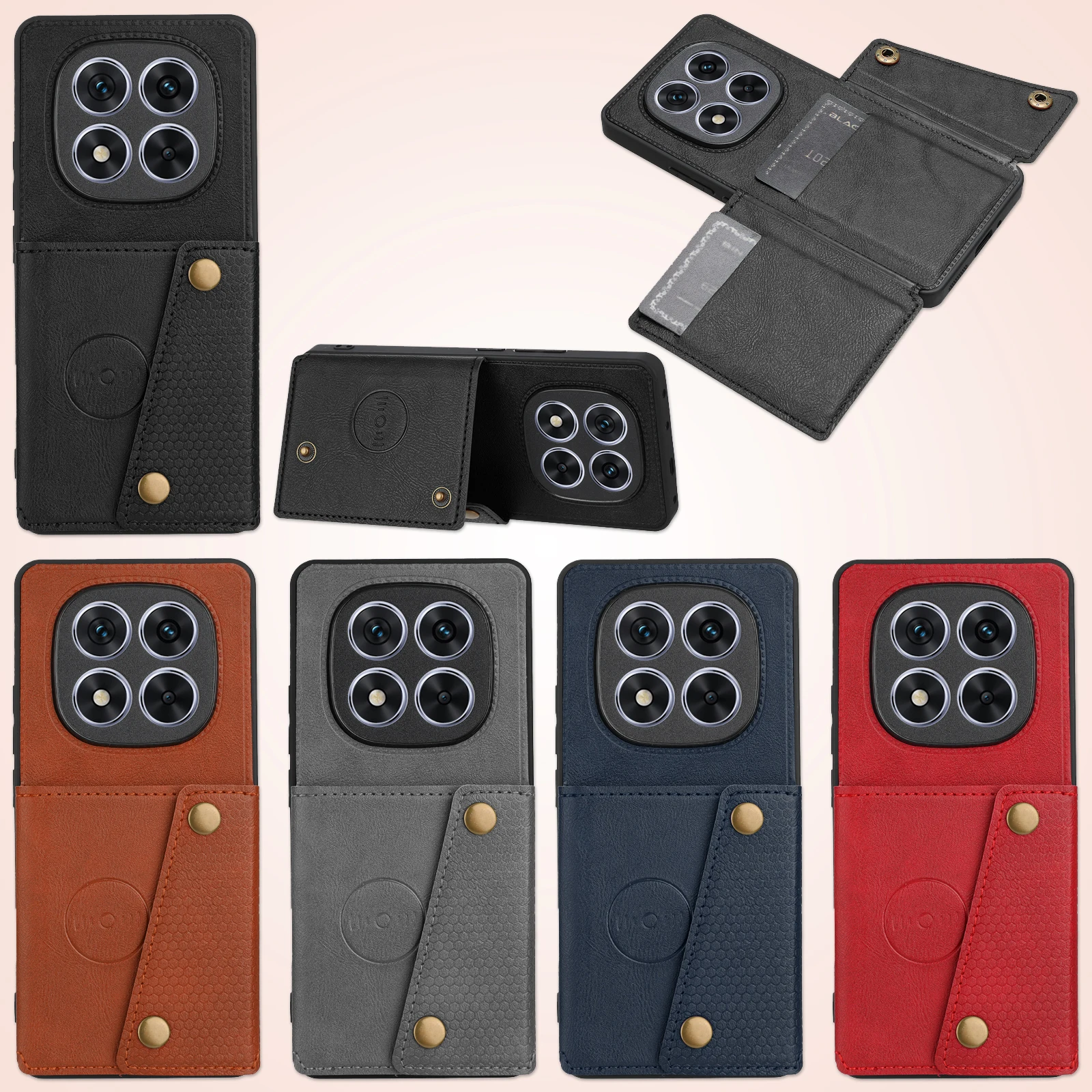 Magnetischer Kartenhalter Leder Handyhülle Ständer für Xiaomi Redmi Note 14 Pro 5G 14C Note 14 Poco X7 F7 C75 Schutz Wallet Cover