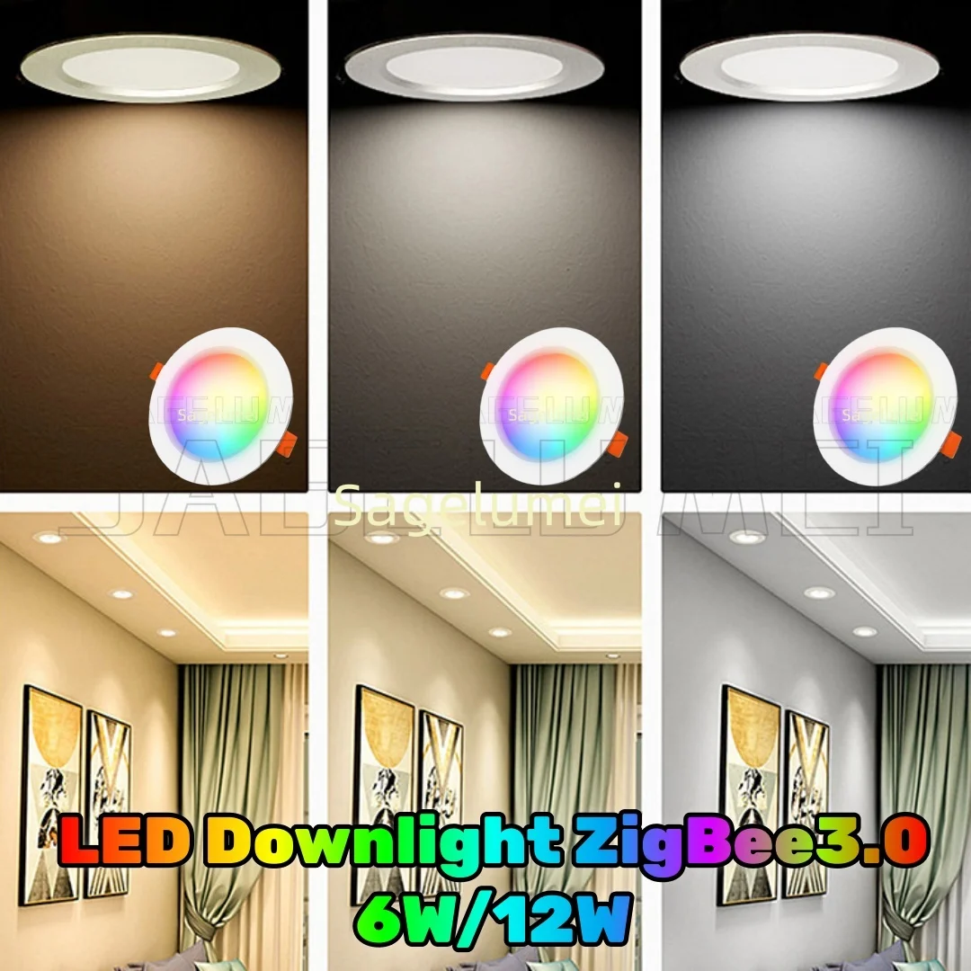RGBCCT 6W 12W 3.5/4Inch LED Downlight ZigBee3.0 GLEDOPTO CRI 90+ Ceiling Recessed Light App Voice Alexa ZigBee2mqtt Conbee2 Tuya