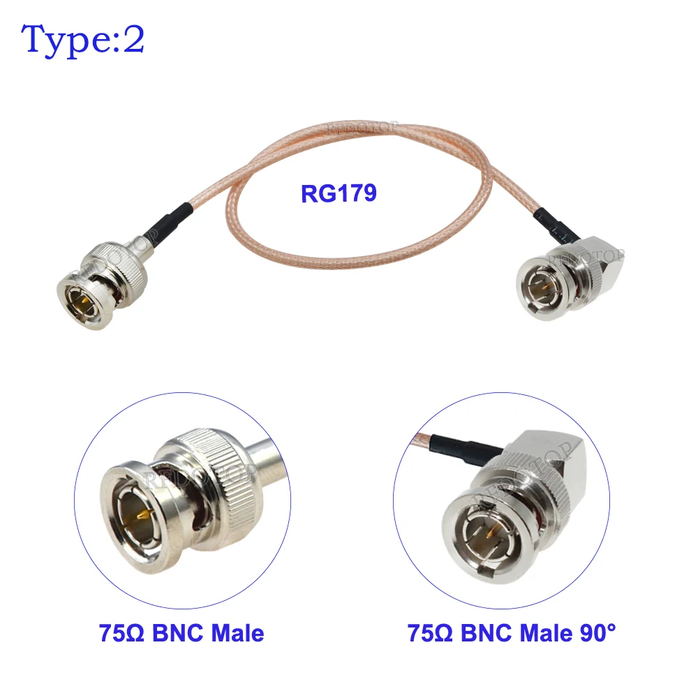 RG179 Cable 75 Ohm BNC Male Right Angle to BNC Male Plug Connector Adapter for Video Camera SDI Camcorder HD-SDI/3G-SDI/4K/8K