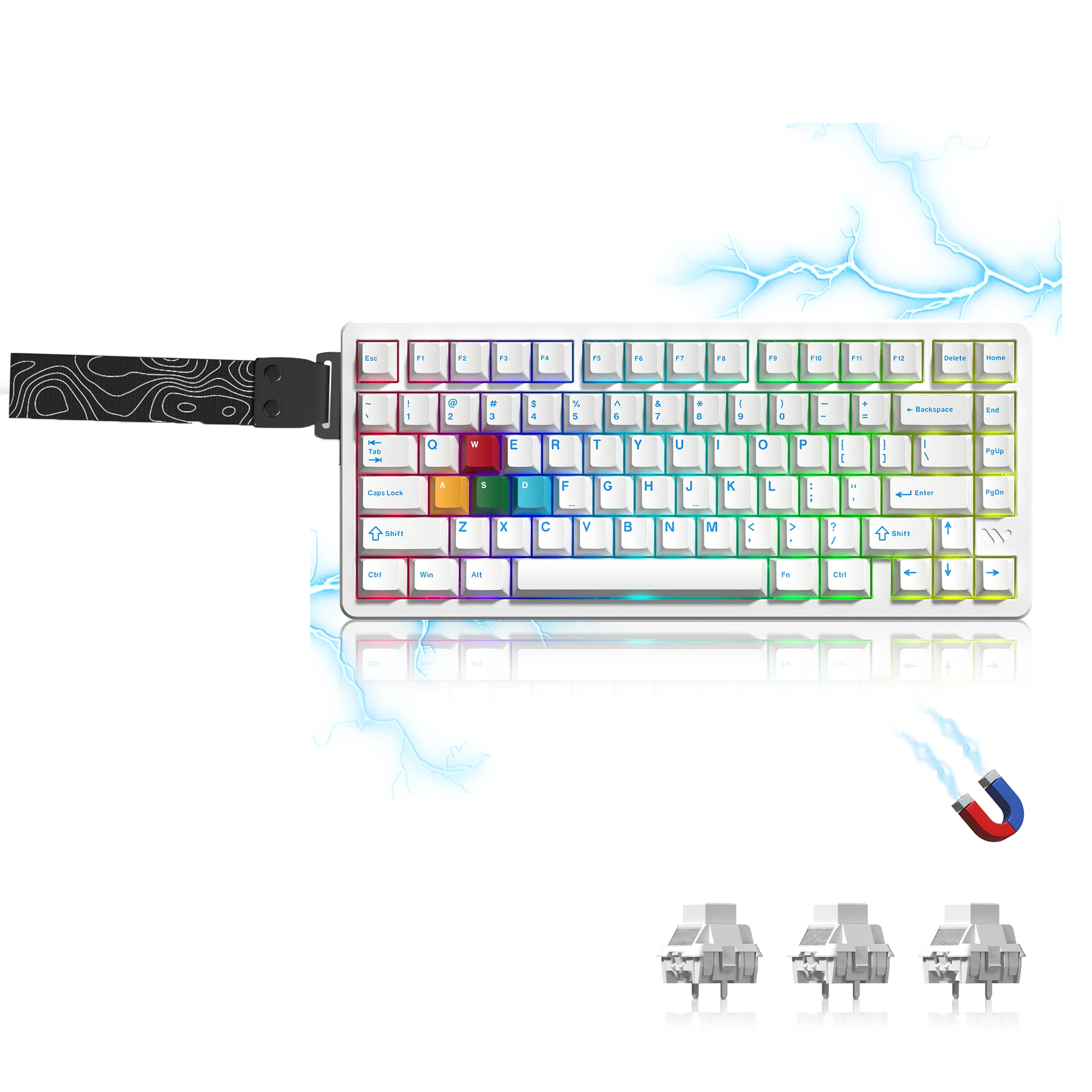 Womier White SK75 TMR/HE ホール効果キーボード 75% ワイヤレス