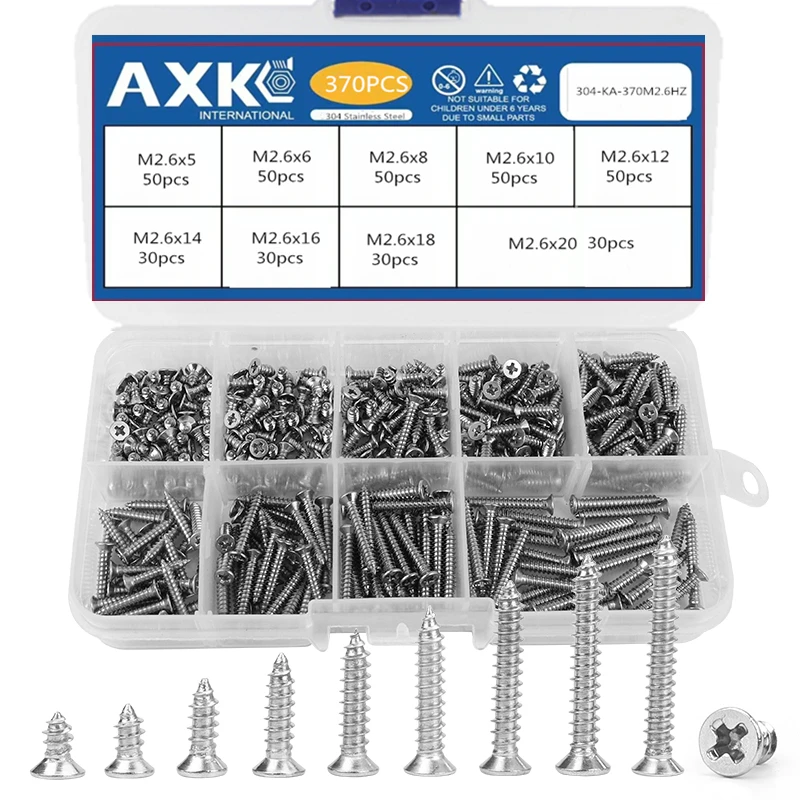 AXK Electric Small Screw Kit M1.2-M2.6 Stainless Steel Cross Flat Head Tiny Mini Screw Set for Glasses Watch Phone Screw