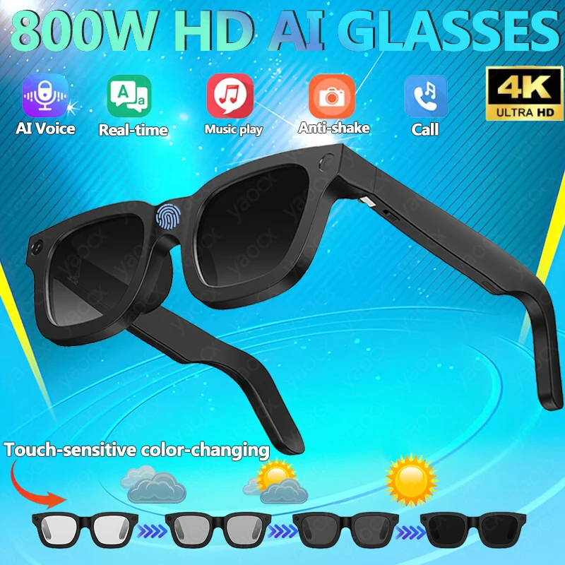

2026 Новые умные очки с искусственным интеллектом, камера 800 Вт, сенсорный AI-перевод, 320 мАч, AI-распознавание фотографий, хранилище 32 ГБ, умные солнцезащитные очки