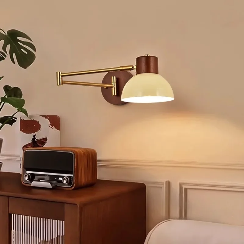 Bedroom bedside wall lamp, displaceable rocker arm folding telescopic, lamp