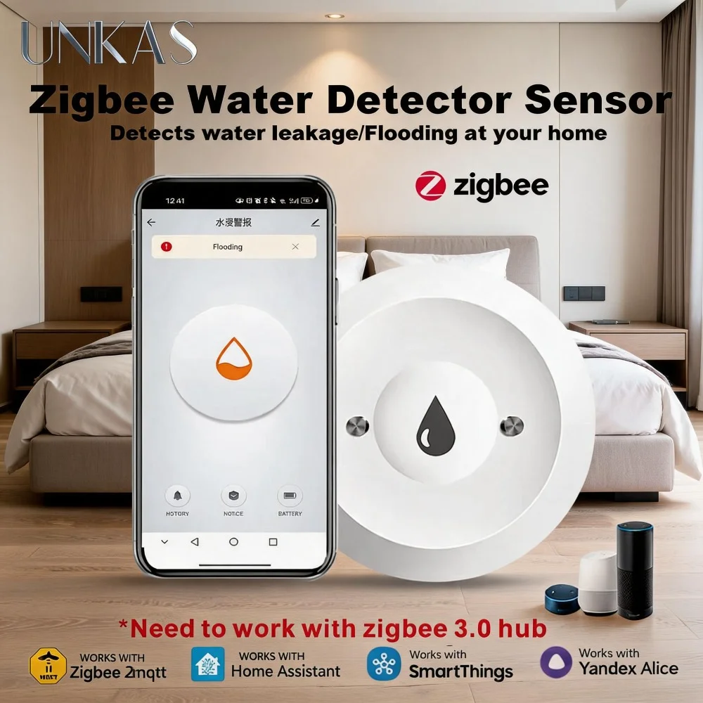 Works With Tuya Zigbee 3.0 Leak Detector Flood Sensor Overflow Detection App Notification for Overflow Protection Kitchen Water