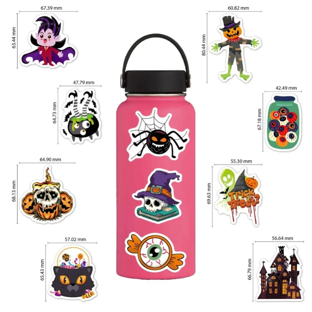 100PCS New Cartoon Halloween Pumpkin Decoration Graffiti Helmet Laptop Cup DIY PVC Children\'s Toy Reward Sticker