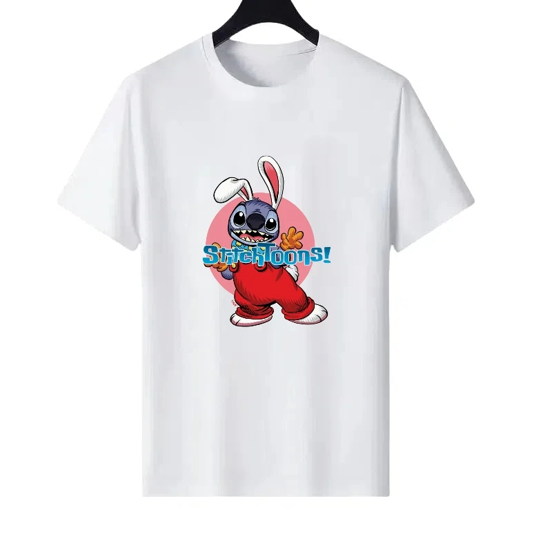 

Disney Stitch Woman Casual White Summer Round Neck Parent-child Clothing Tops Ladies Cheap Short Sleeves T-Shirt Men Sweatshirts