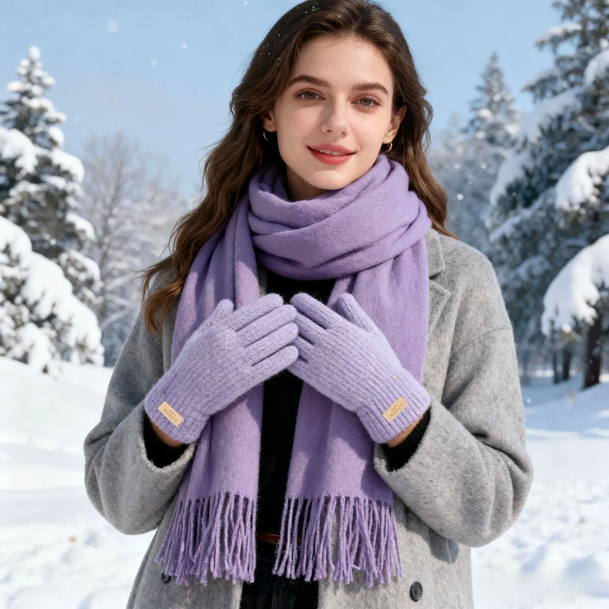 مجموعة هدايا شتوية مريحة - قفازات تعمل باللمس ووشاح من الكشمير المقلد، مجموعة دافئة للجنسين له #1