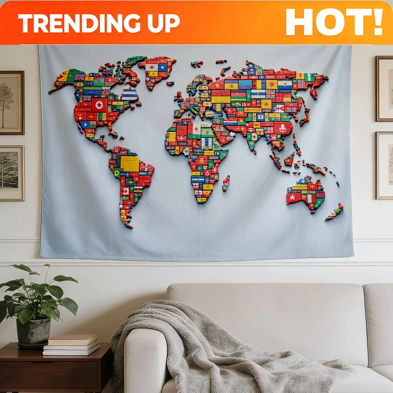 Customize An Elegant Wall Hanging, The Flag Collage Map, Ideal for Enhancing The Decor of Homes, Dormitories, And Bedrooms