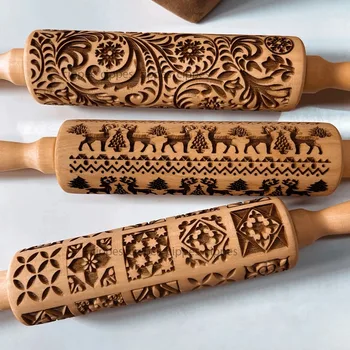Christmas Embossed Wooden Rolling Pin 1