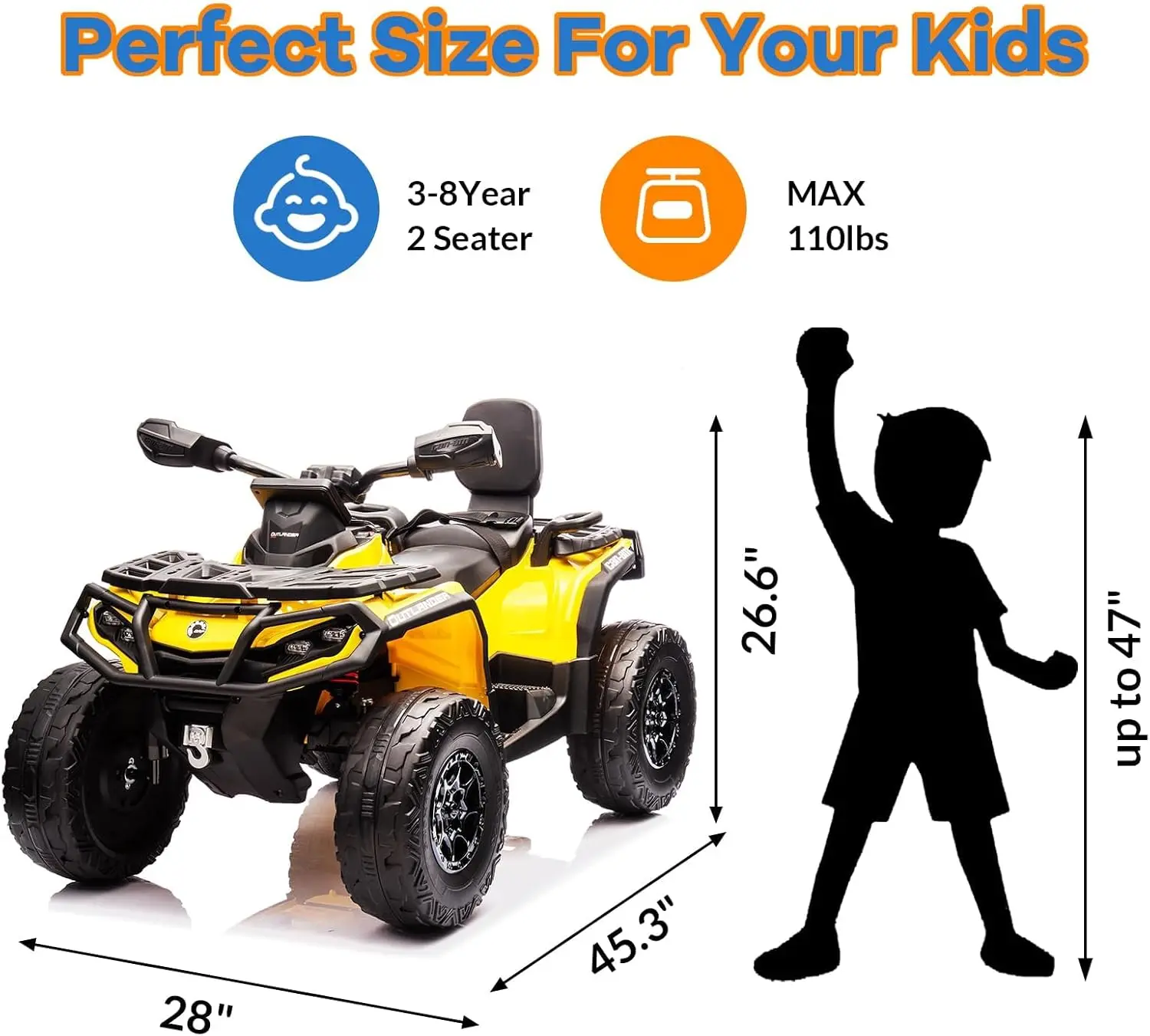 24V 4WD 2-zits elektrische ATV voor kinderen, met leren stoelen, veiligheidsgordel, Bluetooth, 1,86-4,79 MPH, voor jongens en meisjes