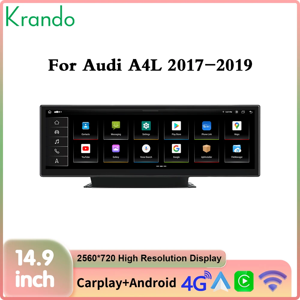 Krando 14.9''  Android Car Autoradio Screen For AUDI A4 A4L 2017 - 2019 Wireless Carplay 4G Wifi Navigation GPS Head Unit