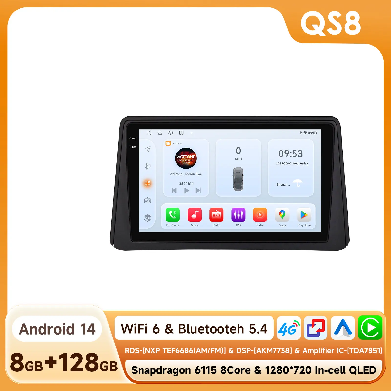 8G 128G 2Din Android 14 Autoradio Multimedia Speler voor Opel Mokka 2012 2013 2014 2015 2016 Autoradio GPS Navi Wifi Audio Stereo