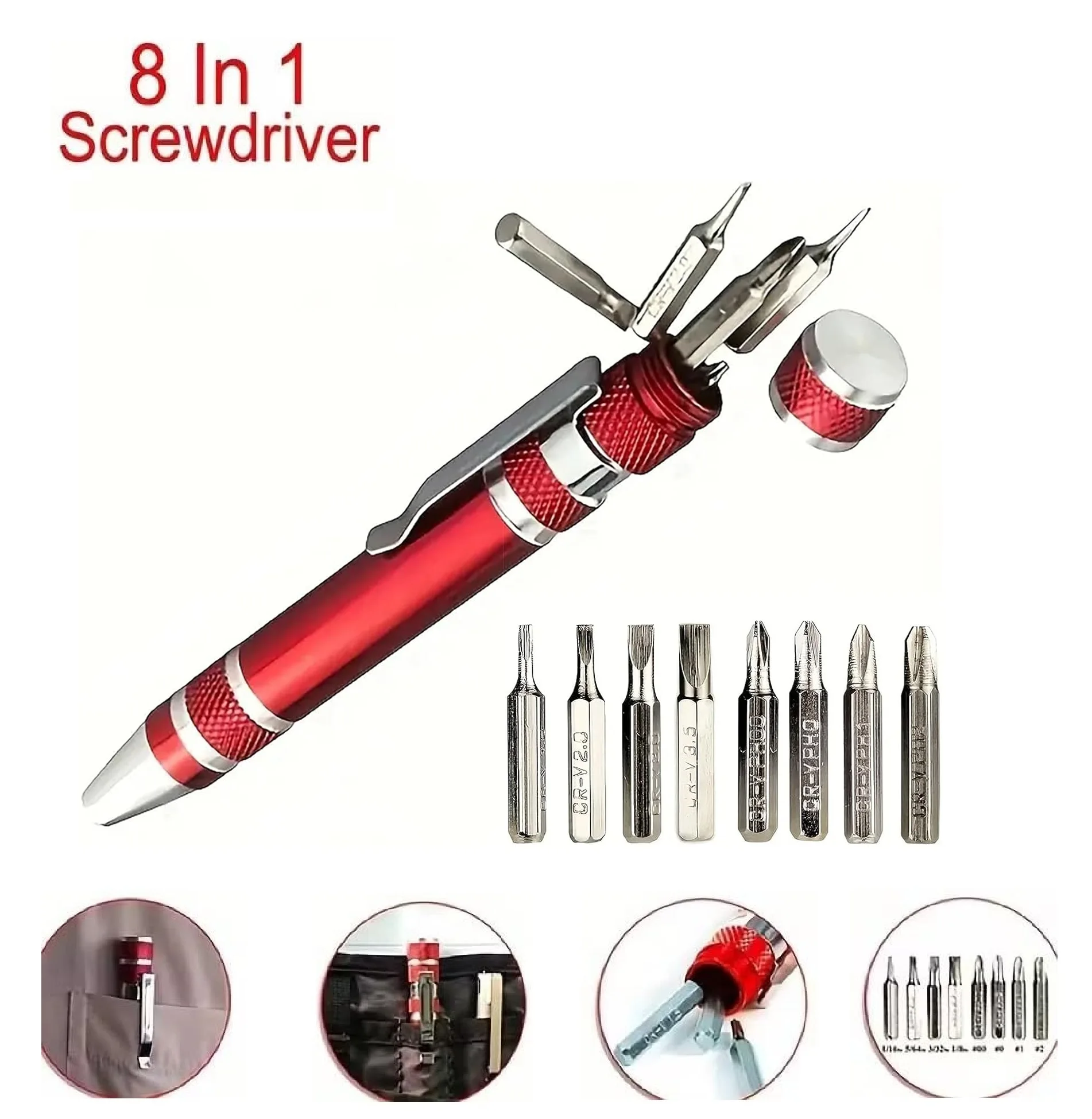8-in-1 Aluminum Alloy Screwdriver Pen - Changeable Bits For Easy Repairs & Disassembly