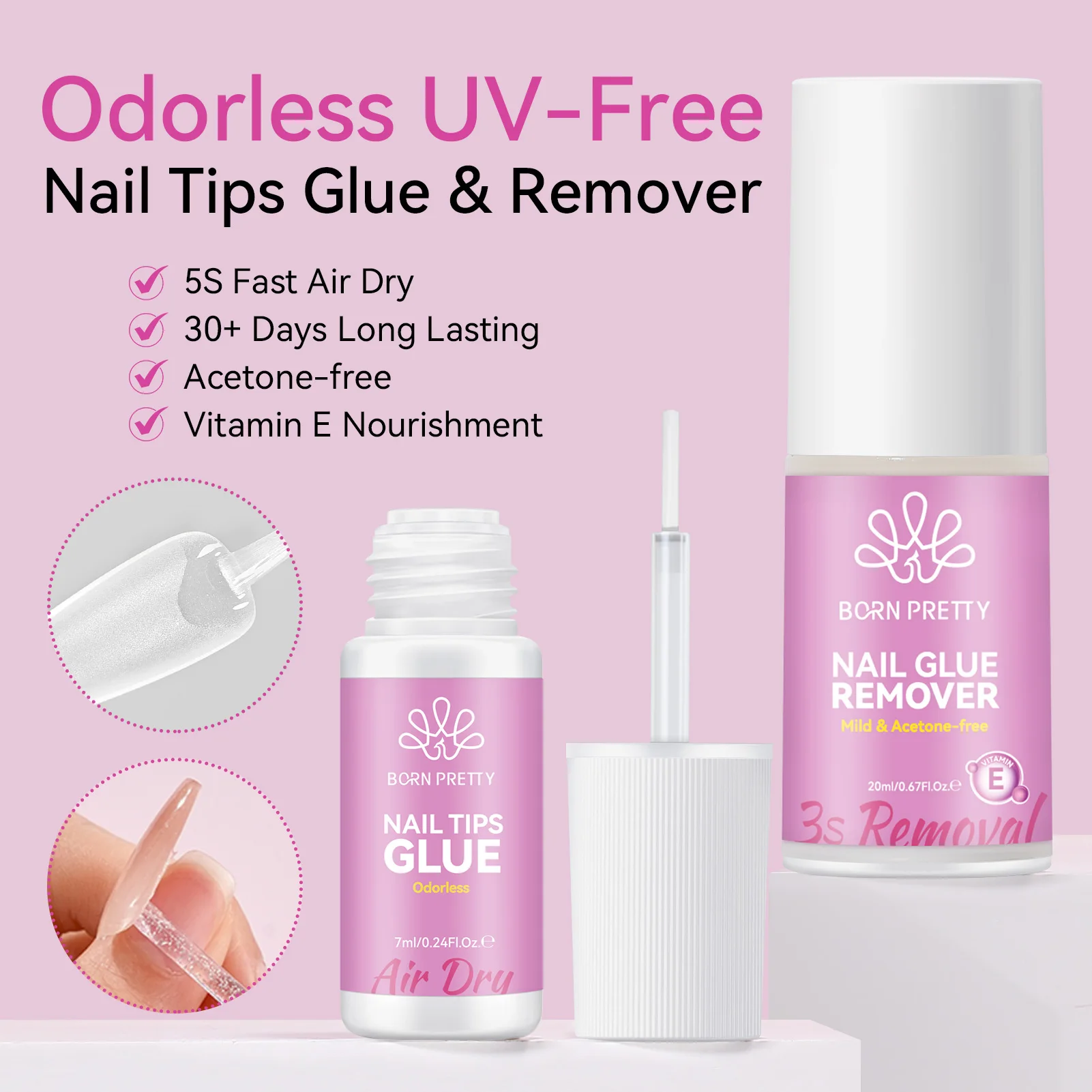 BORN PRETTY 7/20ml removedor de pegamento de uñas Gel esmalte de uñas puntas de uñas postizas pegamento 3S/5S herramienta removedora de uñas reutilizable más rápida