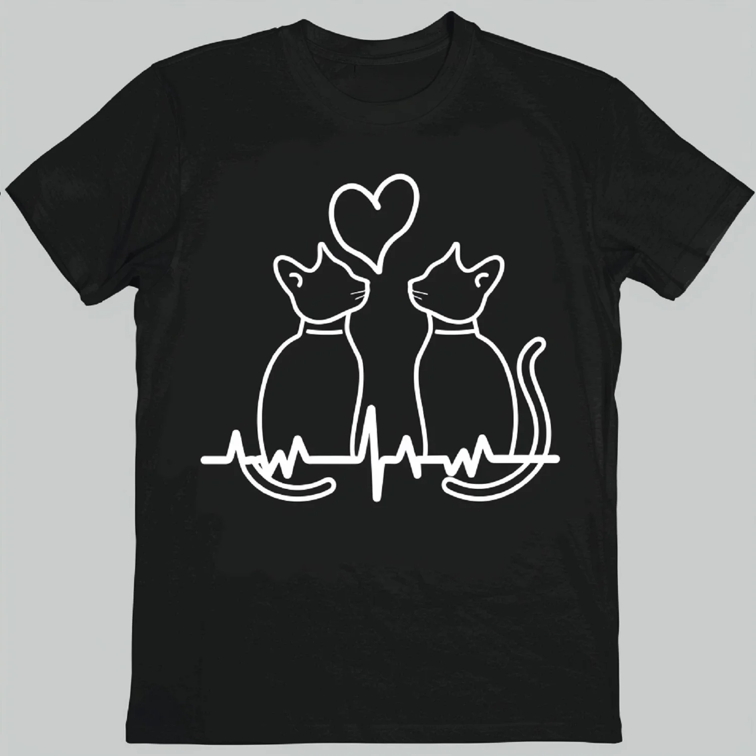 Lovers Gift Twin Cats of Love T-Shirt Hearts Entwined Unisex Style Shirts for Women Men Clothing Streetwear Graphic T Shirts