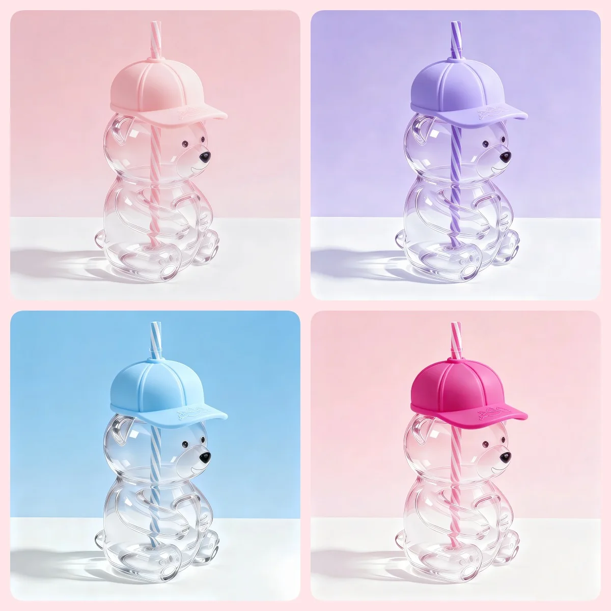 Bear Glass Cup With Cap Lid & Straw, Dopamine Color Cartoon Large Mug For Coffee Juice Summer Daily Cold Drink Container
