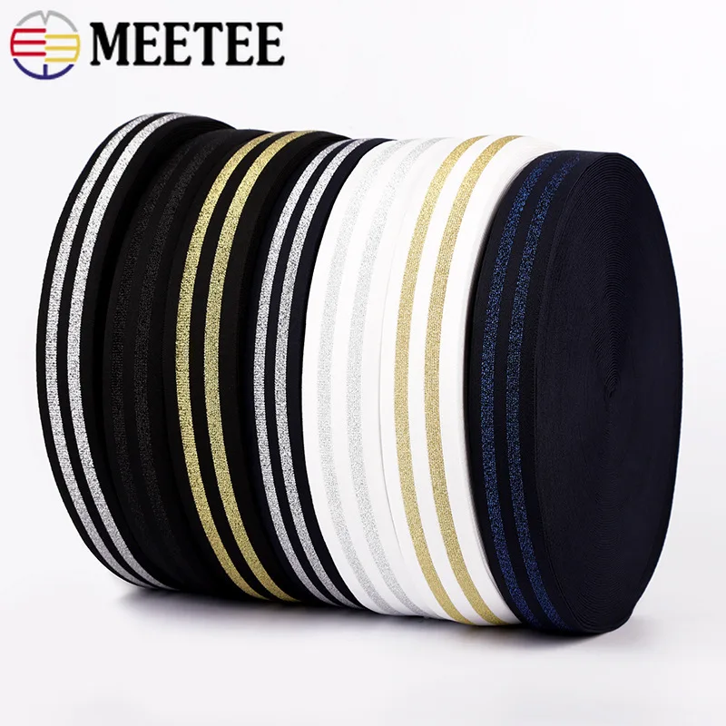 

Meetee 2/5/10M 40/50mm Gold Silver Wire Elastic Band Bra Strap Dress Belt Waistband Stretch Ribbon Tape DIY Sewing Accessories