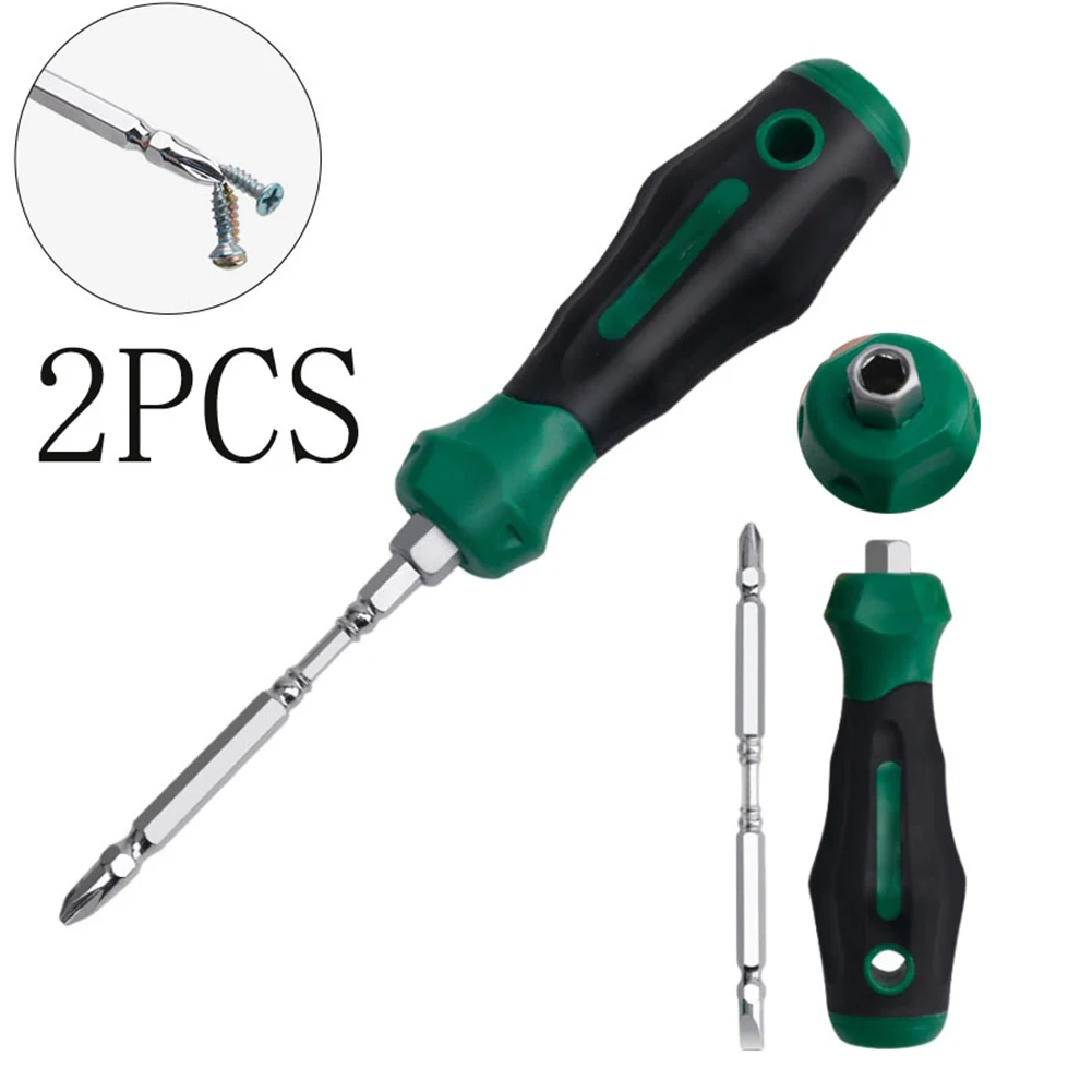 

2PCS Double-Head Screwdriver Magnetic Slotted Corss Screwdriver Non-Slip Handle Removable Dual-purpose Screwdriver Hand Tools