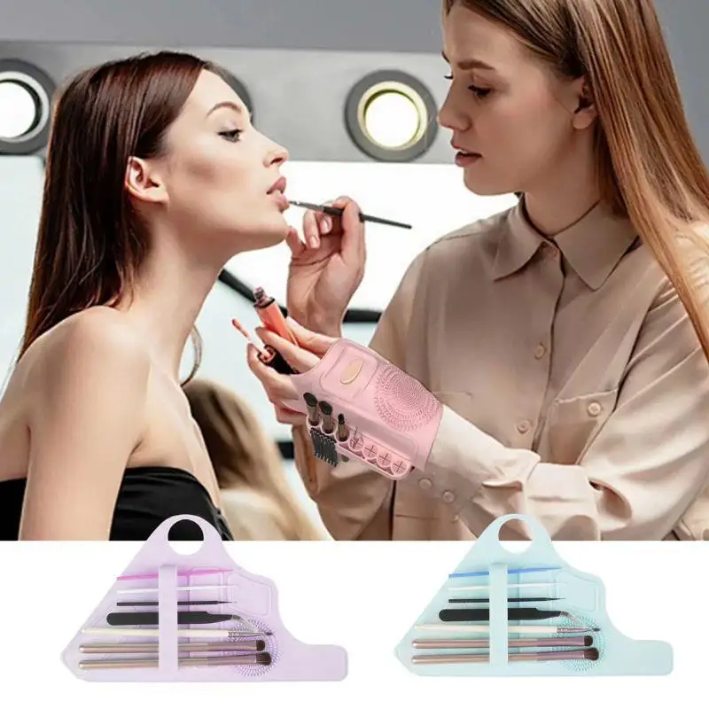 Supporto per strumenti puliti per trucco in silicone multifunzione, fori per guanti, accessori di bellezza, pratico cinturino da polso per assistente trucco