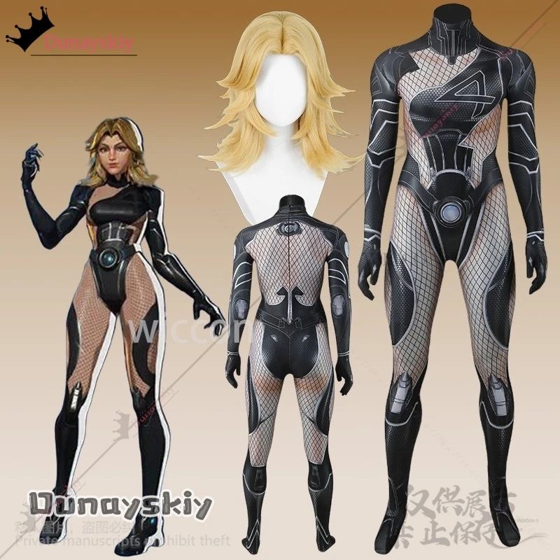 أنيمي لعبة المنافسين تأثيري سوزان سو العاصفة ريتشاردز زي القوطية مثير الأسود الدانتيل متابعة بذلة ارتداءها الباروكات هالوين كوسبفلي