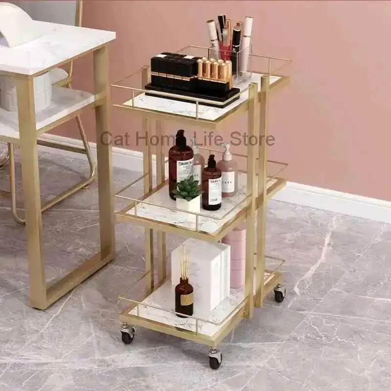 

Salon Furniture for Trolley Salon Loading Beauty Tray Wheels Station Hairdresser the Stainless Steel Gold Hair Storage Cart Bar