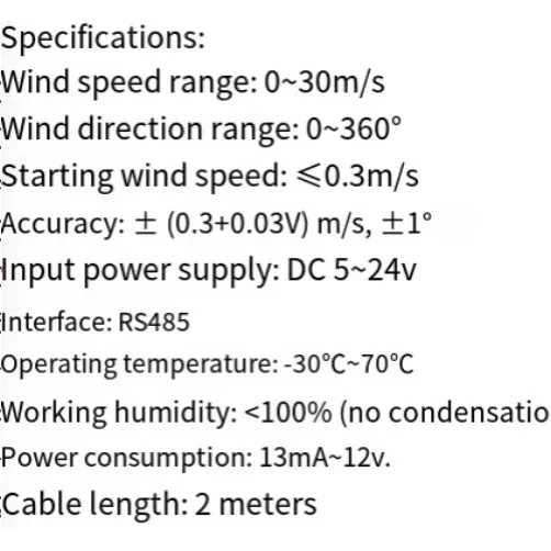 WSS-02 RS485 Speed Sensor And Wind Monitor Designed For Weather Station Solution.