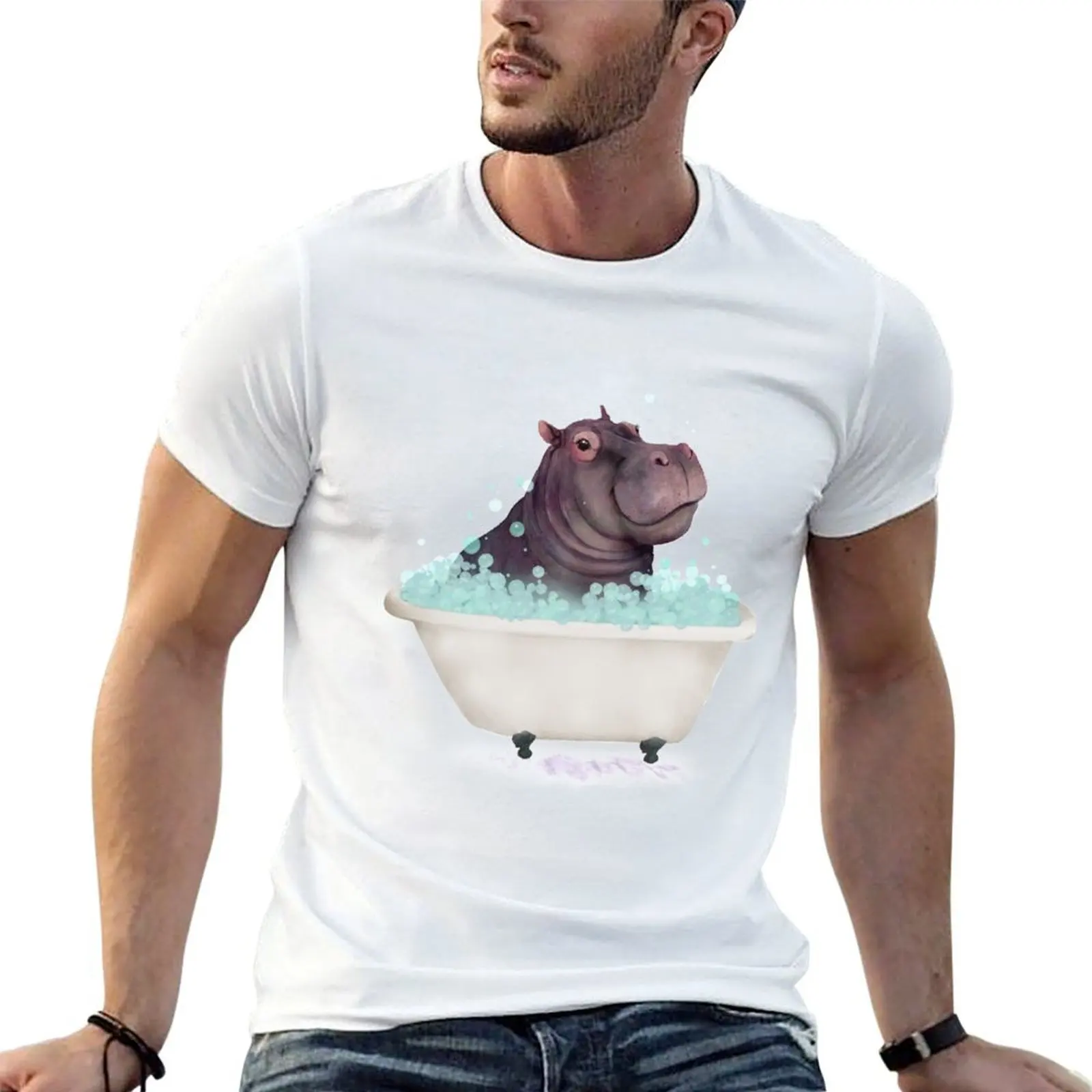 Hippo in the Bathtub T-Shirt boys animal print sports fans vintage t shirt men
