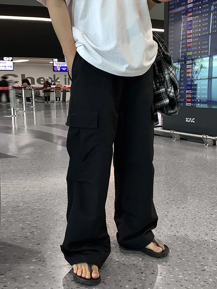 

Men's Retro American Pure Color Work Pants Loose Straight Leg Casual Trousers High Street Faion Spring Summer Breathable