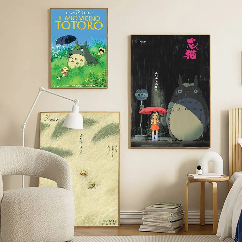Anime M-My N-Neighbor T-Totoro Anime Posters Sticky Decoracion Painting Wall Art White Kraft Paper Wall Decor