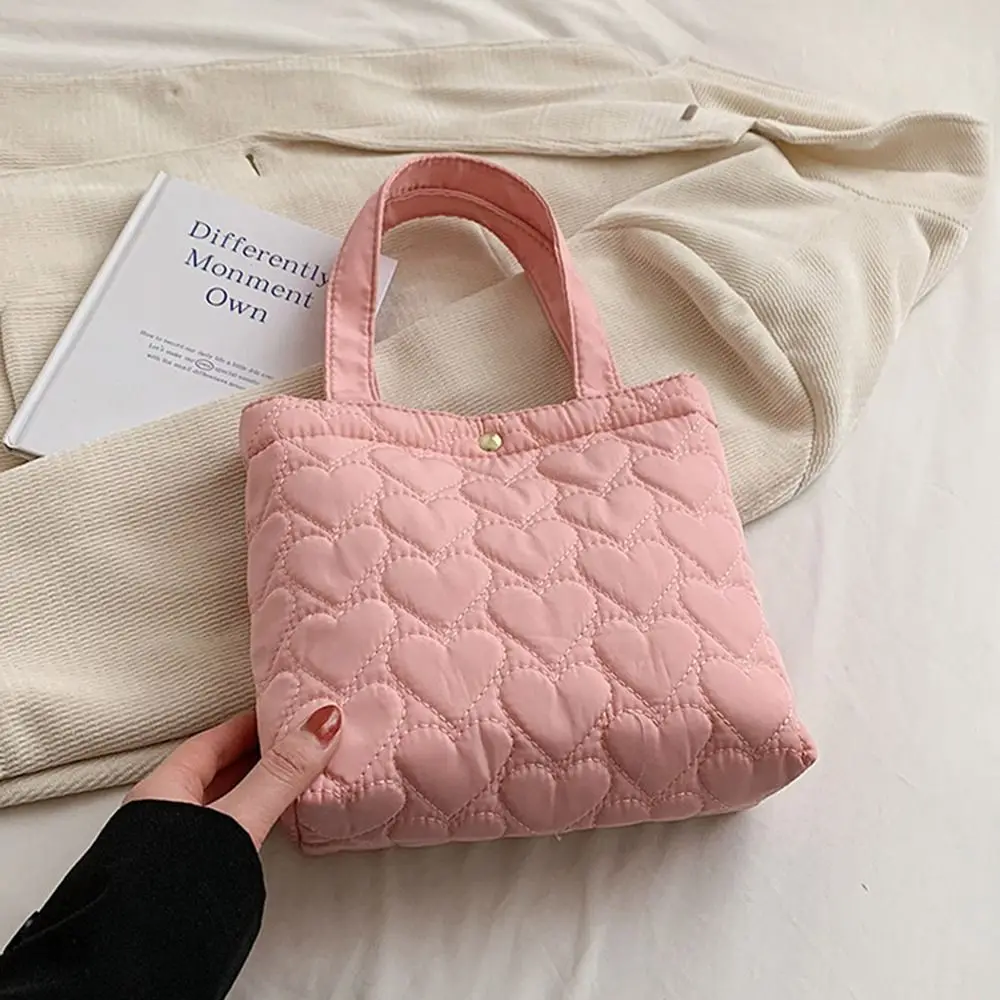 Women Large Capacity Winter Cotton Padded Shoulder Bag Solid Color Handbags Casual Tote Bags For Girls Fashion Handle Bag