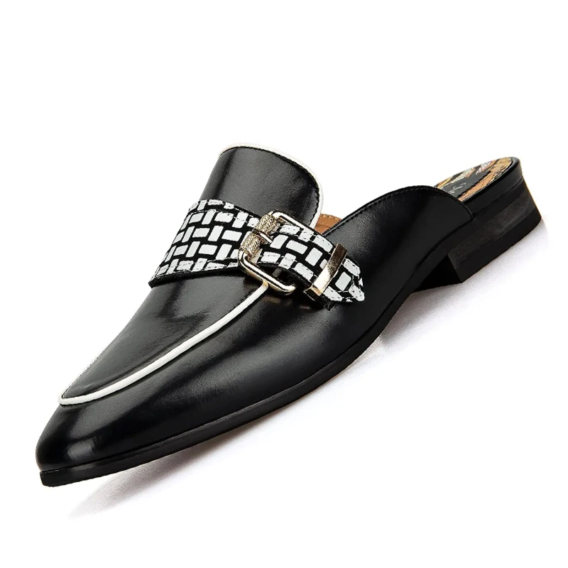 Meijiana Men's Slippers Slip-On Loafers Leather Formal Wear Casual Open Back Sandals