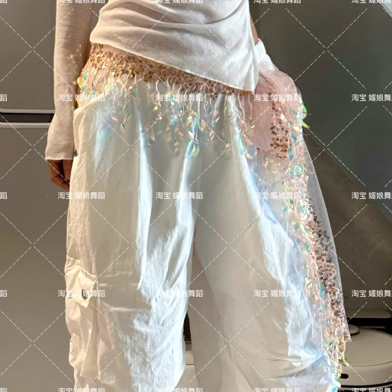 Maßgeschneiderter Jazz Dance Hip Hop Furz Vorhang Street Trend Pailletten Hüfttuch Quaste Taille mit Bauchtanzbekleidung Taillenkette Schal