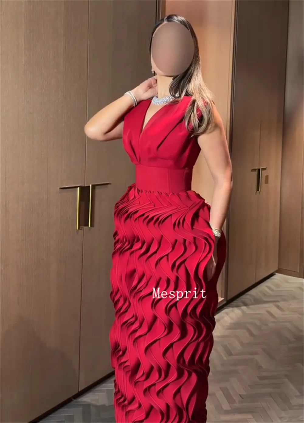 Customized High Quality Jersey Pleat Straight V-neck Long Bespoke Occasion Party Dresses Exquisite Chinese Style image 5