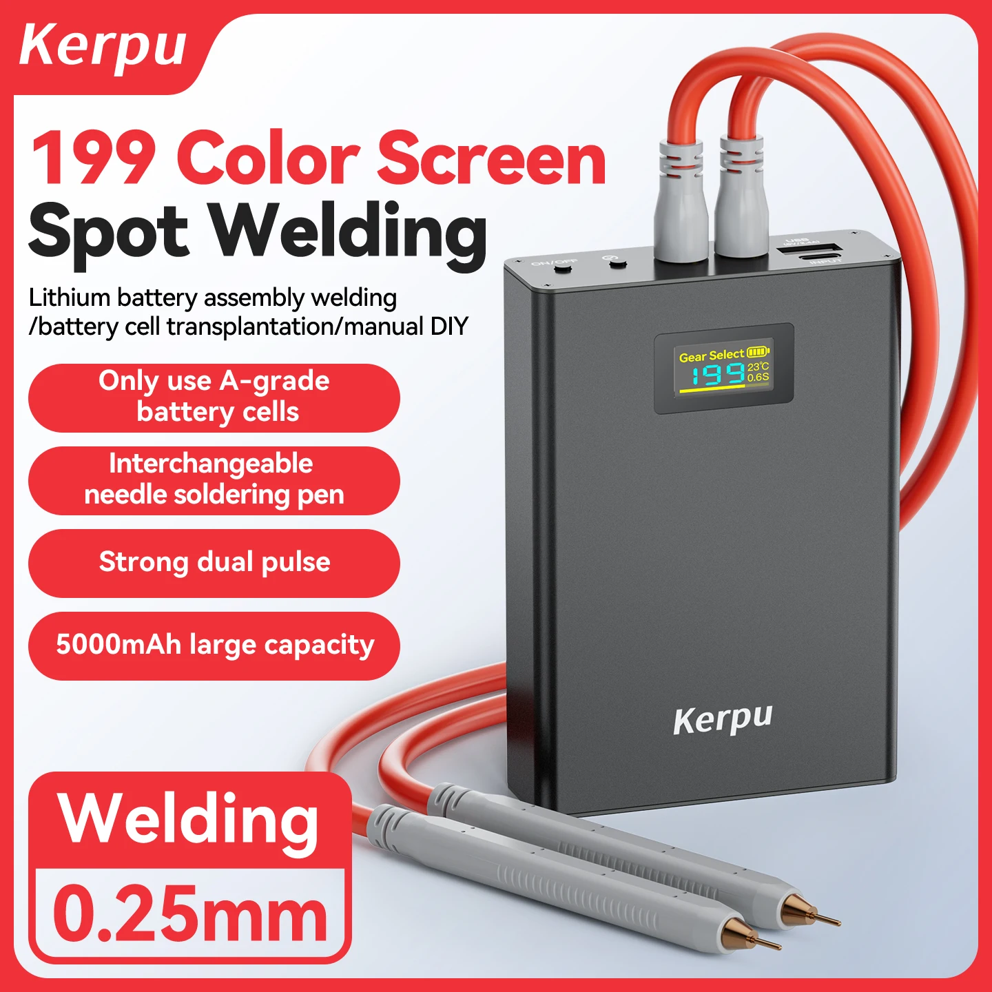 Kerpu CP02 199 Gears Adjustable Spot Welder Handheld Battery Spot Welding Tool Weldable 0.3MM Nickel Belt 18650 Lithium Battery
