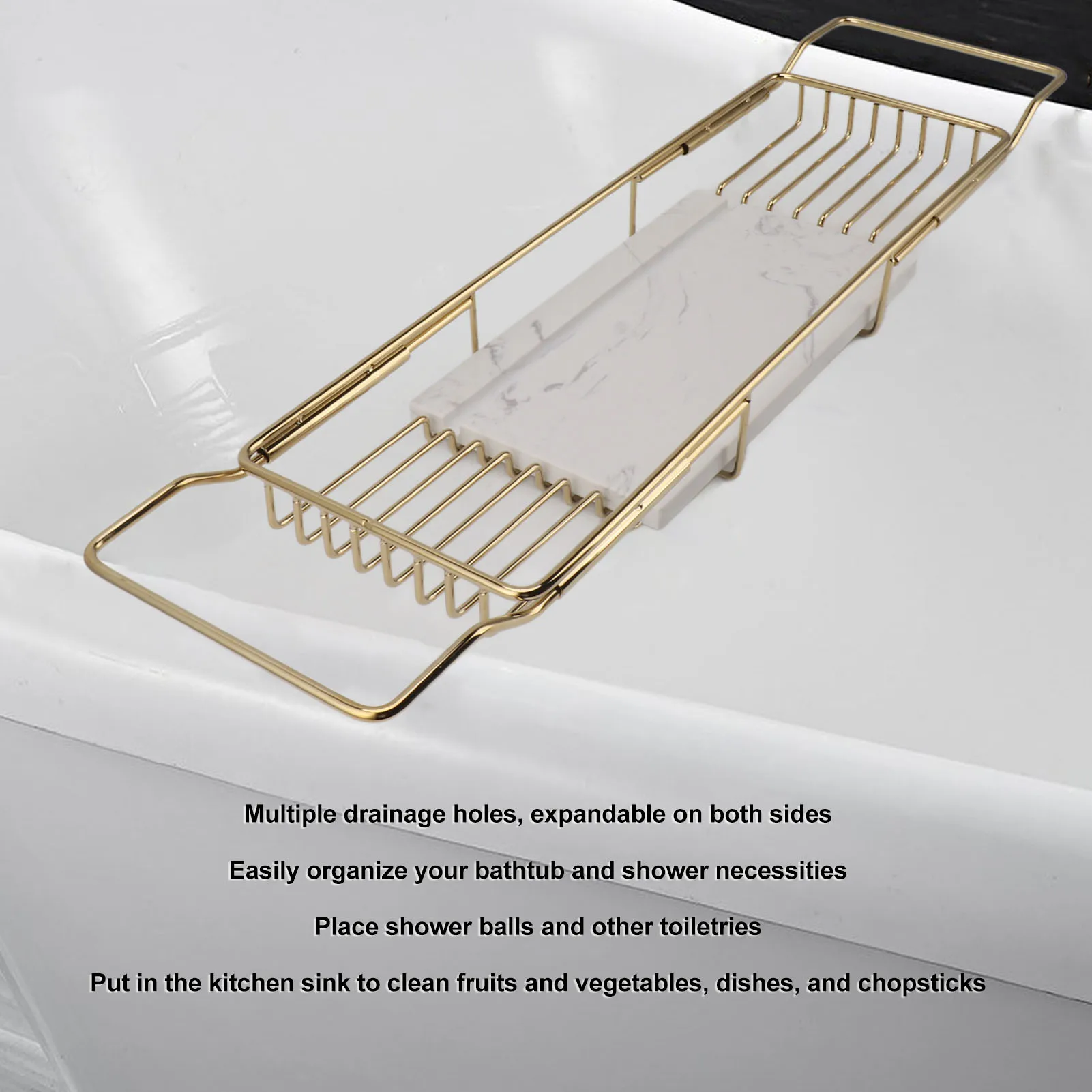 

Multi-Function Expandable Bathtub Storage Rack Anti Slip Space Saving Bath Tray Towel Storage Shelf Kitchen Sink Drain Holder