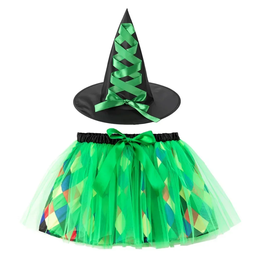 Children Kids Girl Spider Web Tutu Cobweb Skirt Witch Wizard Hat Carnival Birthday Party Dressed Up Costume Halloween